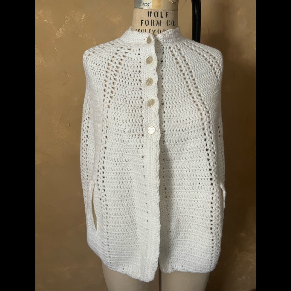Crocheted Caplet Granie Chic White Shell Buttons … - image 1